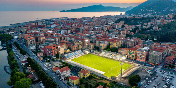 Stadio Chiavari illuminated at night with Lumosa LED lighting