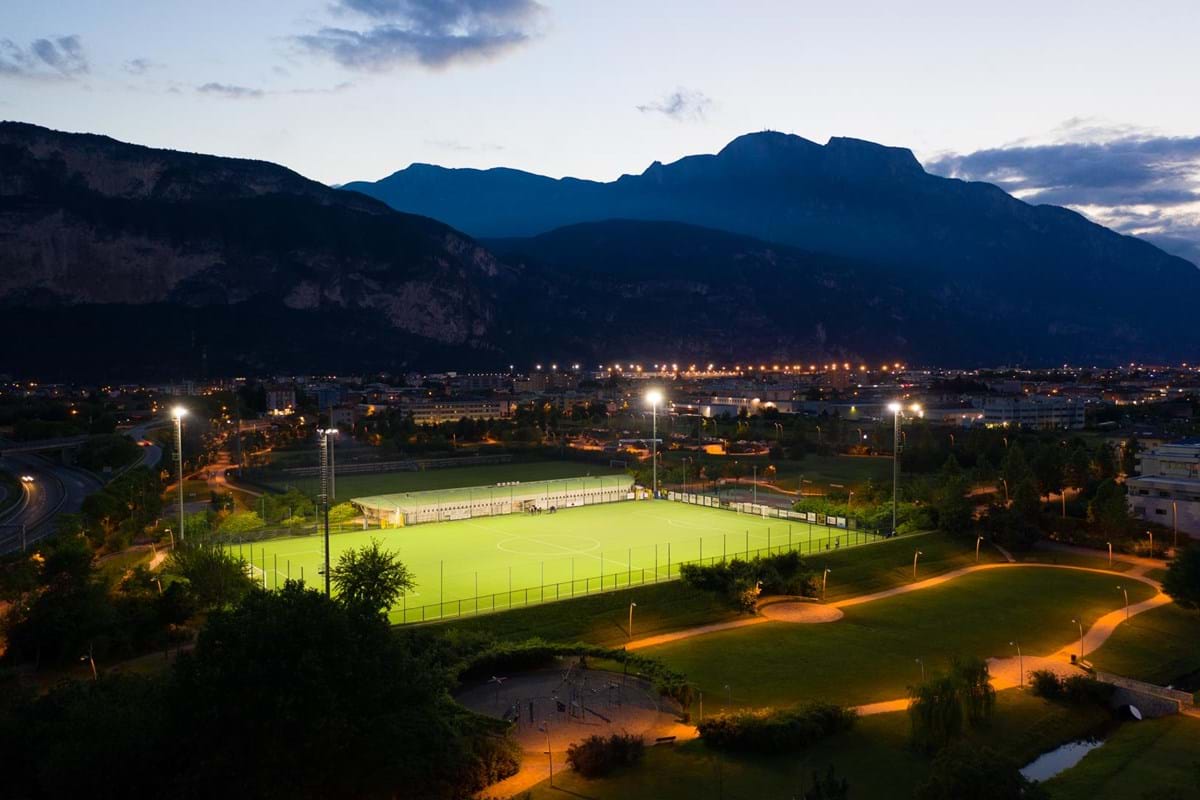 Led lighting sport | football lighting in the evening overview Trento
