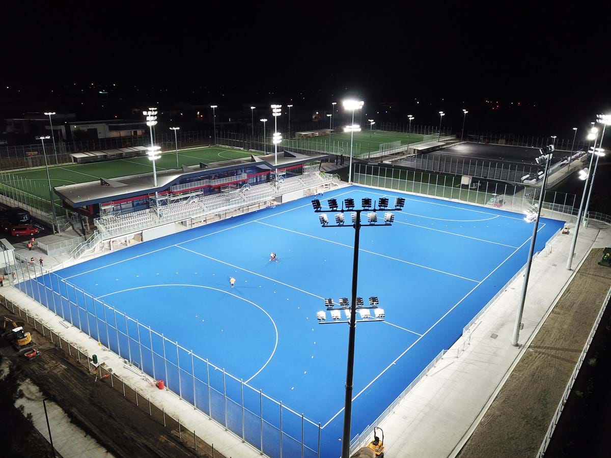 LED lighting sport | hockey stadium drone image North Harbour