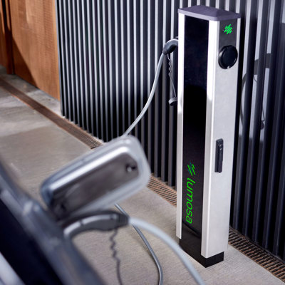 Lumosa TRACK AC charger connected to an electric car at home