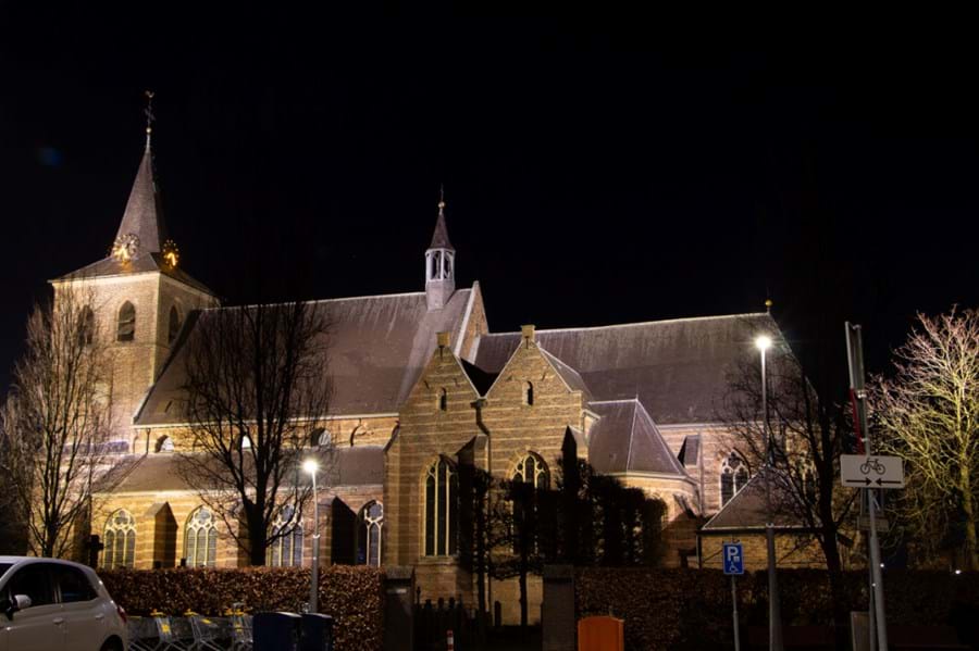 LED lighting | Public lighting front view church from distance Sint Lambertuskerk Rosmalen